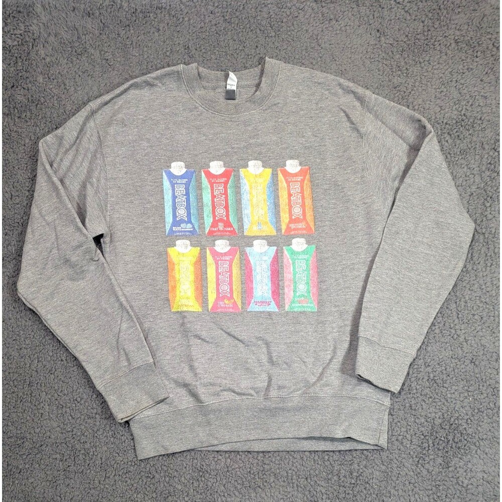 Beatbox Graphic Sweatshirt Womens S Gray Crewneck Cotton Heritage Festival Rave